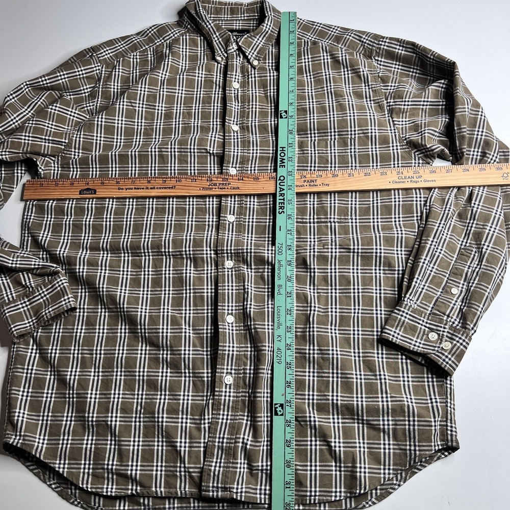 Eddie Bauer Shirt Mens LT Brown Plaid Long Sleeve Button Up Pockets Workwear - Picture 5 of 6